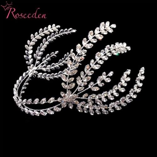 Fashion Crystal Bride Headbands Elegant Gold Silver Color Bridal Feather Tiaras Wedding Hair Jewelry RE4273