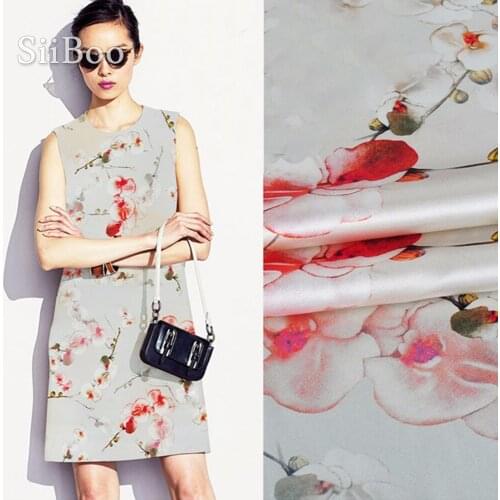 American style luxury floral print spandex silk fabric for dress stretch silk tissue cloth tela tejido 19mm SP3942 Free Ship