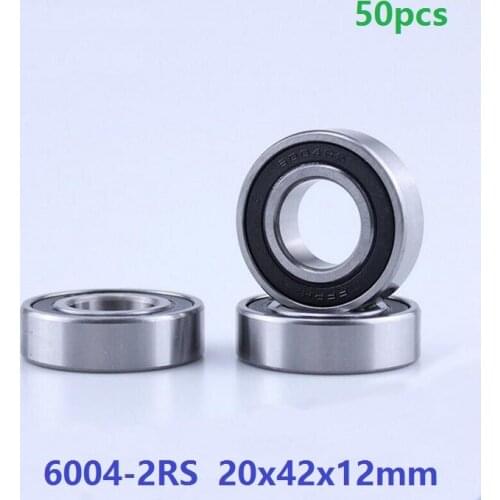 50pcs/lot 6004RS 6004-2RS Deep Groove Ball bearing Shaft 20x42x12mm