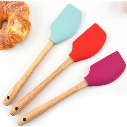 Kapmore 1pc Baking Spatula Silicone Wooden Handle Scraper Spatula Pastry Spatula Baking Tools Accessories Kitchen Supplies
