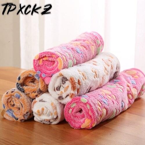 Cute Dog Bed Mats Soft Flannel Fleece Paw Foot Print Warm Pet Blanket Sleeping Beds Cover Mat for Small Medium Dogs Cat Supplies