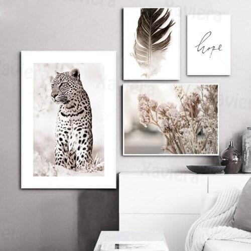 Nordic Modern Poster Simple Leopard Feather Dry Flower Hope Quote Print Wall Art Home Decoration Picture Canvas Painting Unframe