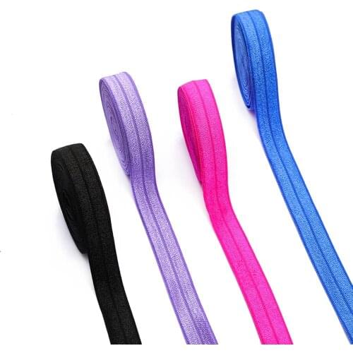 Width 15mm 5yards/roll high quality Solid Color Shiny Foldover Elastic Band Hair Bands Headband Dress Lace Trim DIY Sewing Craft