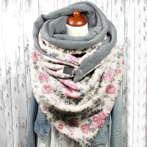 Fashion Women Print Scarf Hijabs Female Flowers Lady Retro Multi-purpose Shawl Button Scarf Femme Wraps Foulard Bufand #T2G