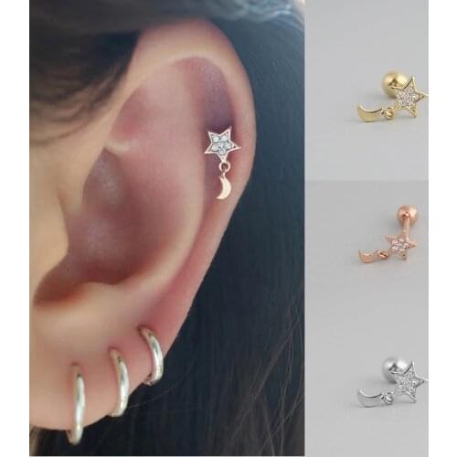 Aide 925 Sterling Silver Cute Shiny Glitter Star Moon Leaf Stud Earrings Women Engagement Birthday Charm Korean Jewelry Gift 1PC