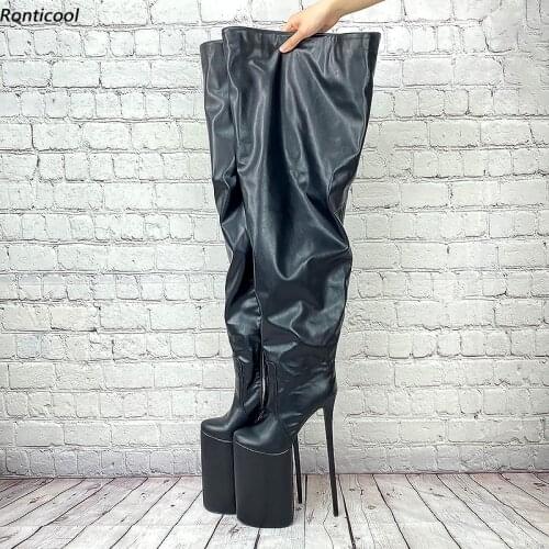 Ronticool Handmade Women Winter Over The Knee Boots 30 Cm Stiletto Heels Round Toe Cosplay Black Club Shoes Women Us Size 7-15