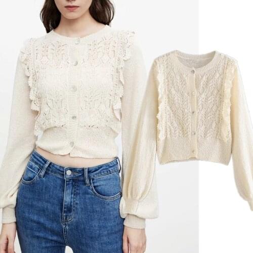 Jenny&Dave Winter Sweaters Women Indie Folk Vintage Embroidery Hollow Out Loose Ruffles Knitted Cardigans Women Jacket Women