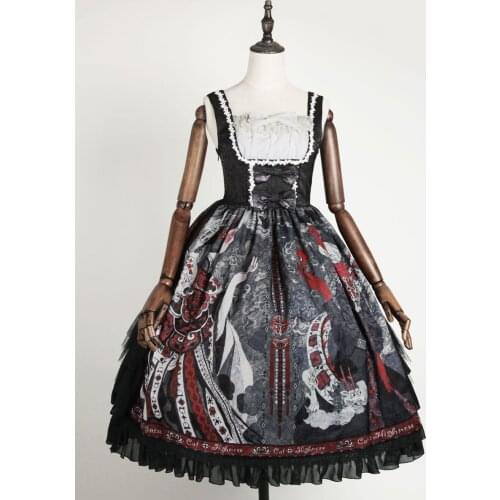 Gothic Lolita JSK Dress Black Witch Curve Sleeveless Bows Halloween Lolita Jumper Skirts