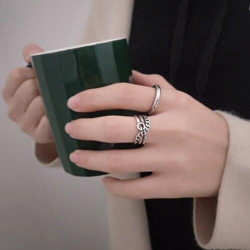 VENTFILLE 925 Sterling Silver Rings INS Fashion Punk Vintage Couples Creative Multi Layer Geometric Design Party Jewelry