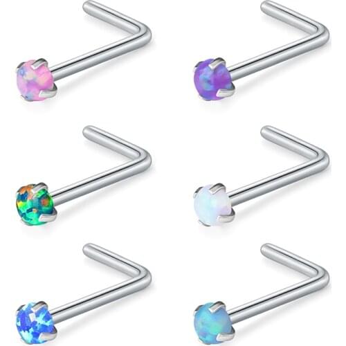 20G Synthetic Opal Flat Top PVD Over 316L Surgical Steel L Bend Stud Nose Rings Nose Studs Body Nose Piercing Jewelry