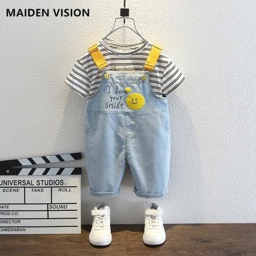 2021 Baby boy outfit New Arrival summer Girls Suit stripe T-shirt Top Denim overalls Kids Clothes Set Toddler infant Suit