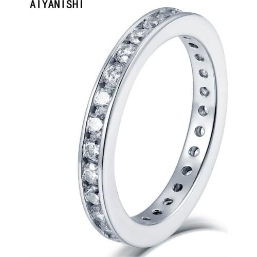 AIYANISHI 925 Sterling Silver Full Eternity Band Ring Women Engagement Ring Round Cut Diamond Wedding Silver Bridal Ring Jewelry