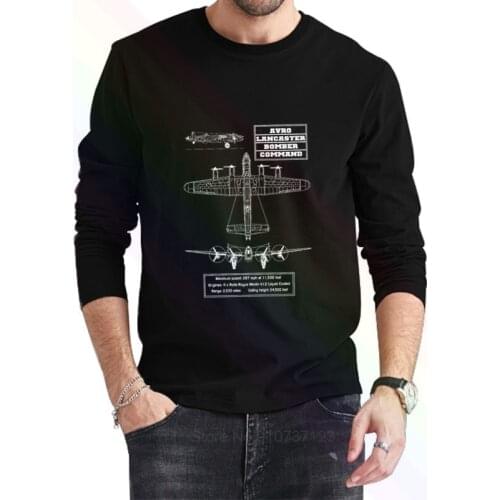 AVRO Lancaster Blueprint Logo Classic Black T-Shirt 2021 Newest Summer Mens Long Sleeve Popular Tees Shirt Tops Novel Unisex