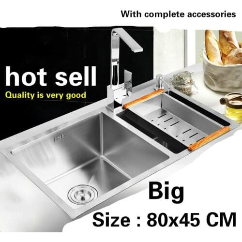 Free shipping Household Kitchen sink big durable manual stainless steel vogue double groove hot sell 80x45 CM