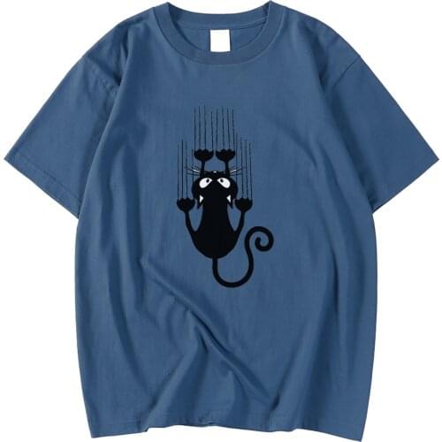 Short Sleeve Oversize Men T Shirts Spring Summer T Shirt Cat Climb Wall Animal Prints Clothes Fashion Breathable T-Shirt Mens