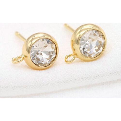 14K Gold Color Plated DIY Making Earring Findings Luxury Shiny Zircon Stud Earrings Fittings for Jewellery Accessories