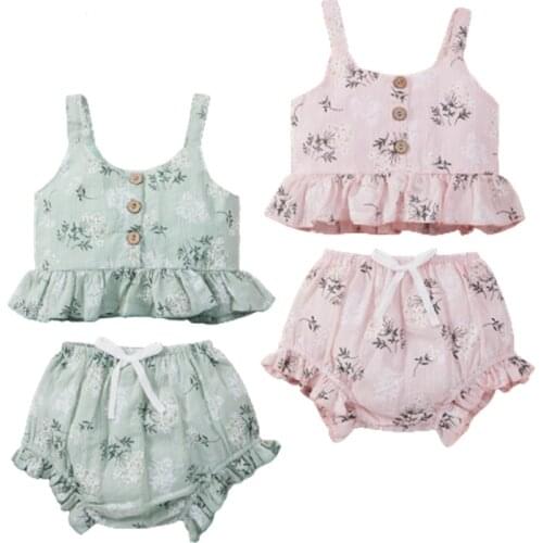 Lioraitiin 2Pcs Set 0-5Y Summer Kids Girls Clothes Sets Flowers Printed Single Breasted Sleeveless Vest Top+Shorts Pants Outfit