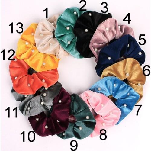 Korea Velvet Hair Scrunchie Elastic Hair Bands Women Girls Pearl Pleuche Ring Headwear Winter velour Ponytail Accessories 0918