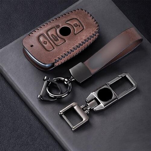 Top Layer Leather Car Key Case Cover For BMW 1 3 4 5 6 7 Series GT3 GT5 M5 M6 X3 X4 3 4 Button Keyless Entry Remote Car Styling