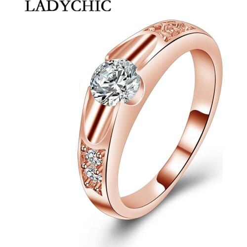 LADYCHIC Top Quality Cublic Zirconia Wedding / Party Jewelry Ring for Women Rose Gold Color Austrian Crystal Rings Gifts LR1009