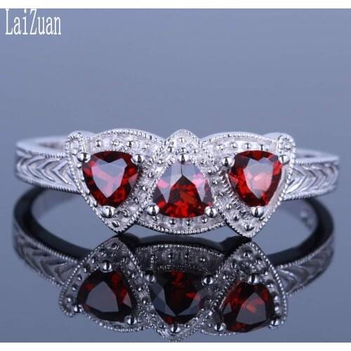 LaiZuan Sterling Silver 925 Certified Trillion Cut 0.66ct Genuine Natural Garnet Gemstone Ring Women Vintage Trendy Fine Jewelry