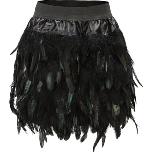 Feather Skirt Mini Length Double Layer Fabric Lined Feather Skirt for Party Event Plumage Plume Skirt