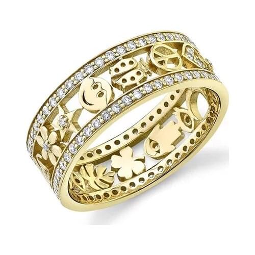 Fashion Women Finger Jewelry Micro Pave CZ Cute Lovely Star Heart Eye Hand Charms Symbol Eternity Ring