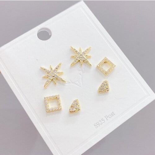 Fashion Cubic Zircon Gold Stud Earrings Set Geometric Star Square Sets Earrings For Women Girls Charm Wedding Jewelry