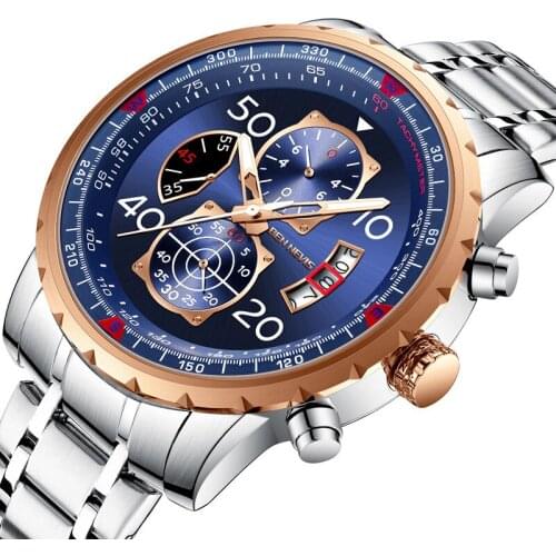 Ben Nevis brand new gold quartz watch multi function three eyes six pin Large Dial Mens Watch
