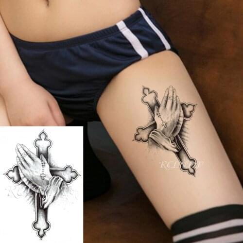 Waterproof Temporary Tattoo Sticker Cross Necklace Hands Praying Fake Tatto Flash Tatoo Arm Leg Body Art for Women Men