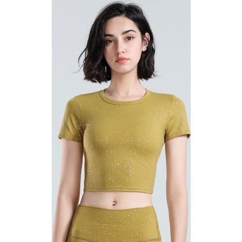 New Shiny Round Neck Sports T-shirt Running Stretch Fitness Tops Slim Breathable Yoga Clothes Women Short Sleeve T-shirts