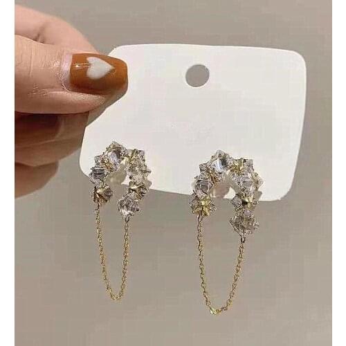 2021 New Korean Tassel Zirconia Shining Fairy Crystal Personality Dangle Earrings For Women Fashion Jewelry Trendy Oorbellen