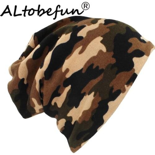 ALTOBEFUN Autumn Winter Thin Multifunction Women Skullies Beanies Camouflage Design Hats For Men Fashion Feminino Scarf BHT110