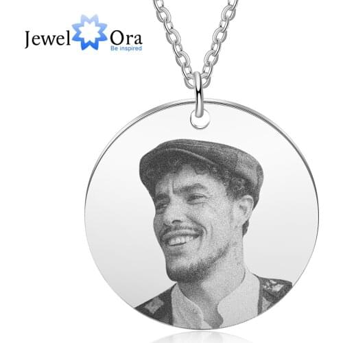 JewelOra Personalized Photo Necklaces for Men Stainless Steel Customized Engraved Necklace Gifts for Father/Boyfriend