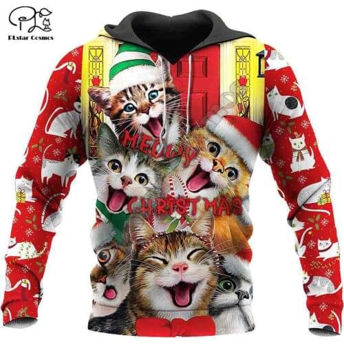 PLstar Cosmos 3D Printed Merry Christmas Santa Claus Cat Animal Harajuku Streetwear Funny Casual Hoodies/Sweatshirt/Jacket