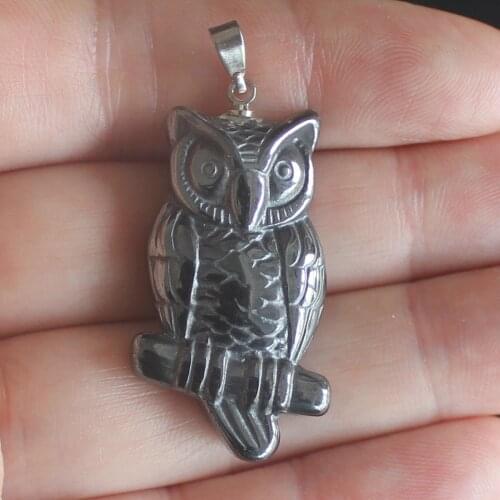 Hematite stone owl animal pendant DIY for necklace