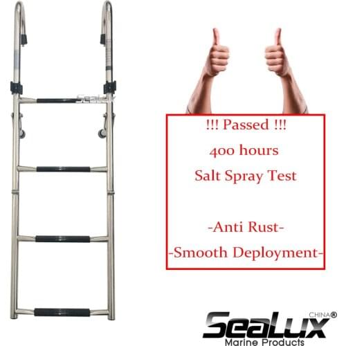 Sealux Stainless Steel 304 2+2 Steps Folding Ladder Boarding Ladder with Handle for Marine Boat Yacht Fishing Sail