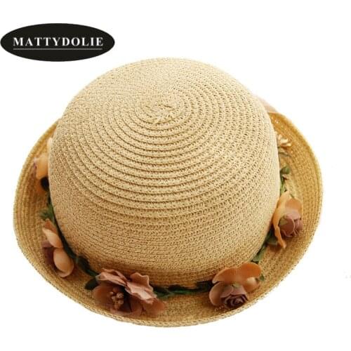 MATTYDOLIE Straw hat female summer sun visor garland dome sun hat folding holiday beach hat parent-child cap