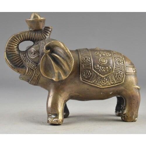 Elaborate Chinese Copper Handwork Old Vivid Elephant Auspicious Ornament Statue