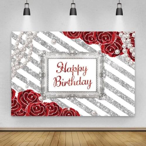 Happy Birthday Women Evening Party Backgrounds Photo Big Red Rose Valentines Day Vinyl Photography Backdrops