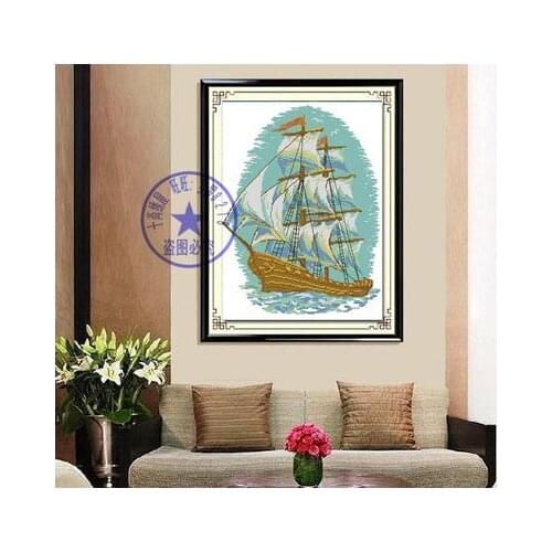 Top Quality Beautiful Hot Sell Counted Cross Stitch Kit Sailboat Good Luck Sailling Ship Riolis 175