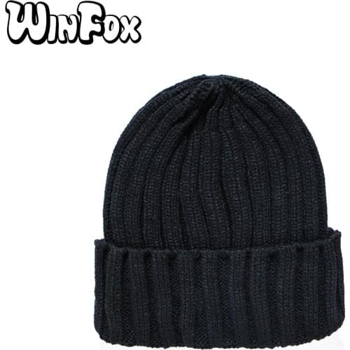 Winfox New Brand Fashion Winter Unisex Black Grey Red Solid Color Rib Knitted Beanies Hats For Woman Mens Kids Girls Boys
