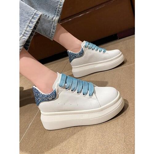 Womens white flat shoes summer 2021 fashion designer inside increase shoes women thick bottom casual quality sneakers Ladies