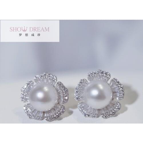 SHOWDREAM S925 Silver Zircon Natural Seawater Pearl Earring Fashion Pearl Earrings Jewelry For Women Gift