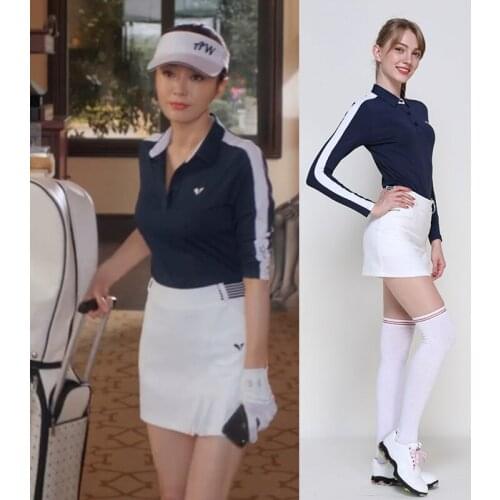 Golf Womens Suit Lapel Slim Long Sleeve Versatile Pleated Sports Short Skirt Ladies Golf Outdoor Two-piece Suit