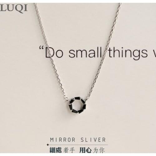 Womens Fashion S925 Silver Platinum Plated Black Zircon Ring Pendant Temperament All-match Necklaces K104