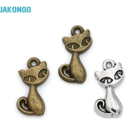 20pcs Antique Silver Plated Animals Cats Charms Pendants for Jewelry Making Bracelet Accessories Findings DIY Handmade 17x8mm