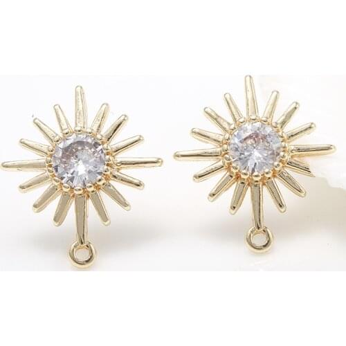 4PCS 14K Gold plated Earring Making Supplies New Fashion Zircon Flowers Stud Earrings Findings Handmade Jewelry DIY Craft