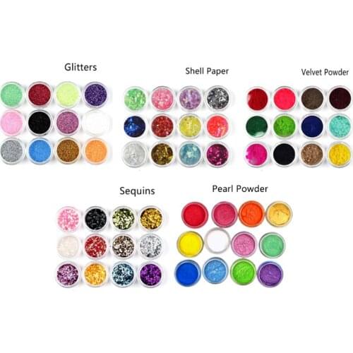60Pcs Resin Pearl Pigment Mica Powder Glitters Sequains Nail Art Jewelry Making C6UE