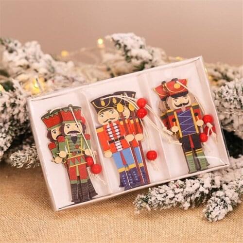 9PCS/Pack Christmas Pendant Gift Nutcracker Wooden Xmas Tree Pendant Decor New Year Gifts Children Home Ornaments
